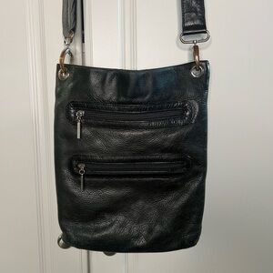 Margot Black Leather Multi Zip Crossbody Purse